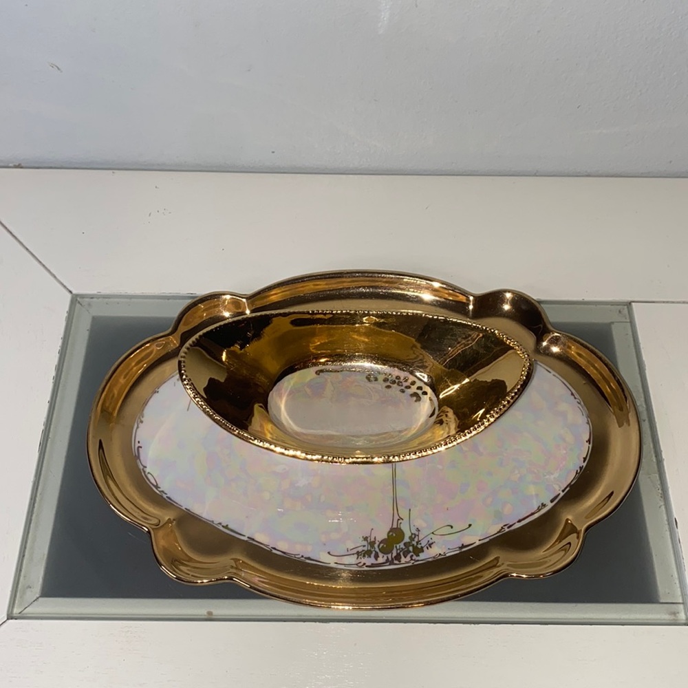 Vintage Bavaria Fine China, Iridescent Lusterware, Platter & Bowl Set 1920’s